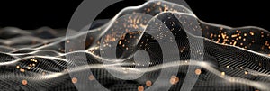 Pixelated data stream on digital interface with glowing binary code dots, encryption concept