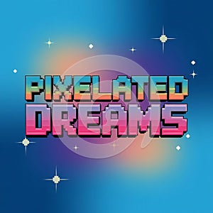 Pixelated Dreams Text in Gradient Colors with Cosmic Background photo