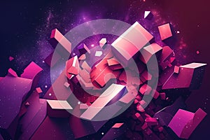 Pixelated galaxy with blocky shapes and gradients in a purple-pink color scheme