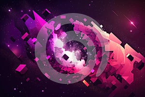 Pixelated galaxy with blocky shapes and gradients in a purple-pink color scheme