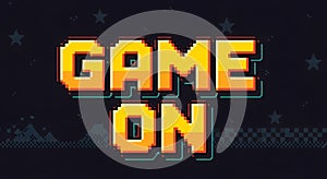 Pixelated 'GAME ON' text with retro video game elements