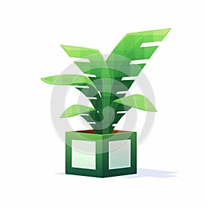 Pixelated Green Plant In Cube: Vector Illustration