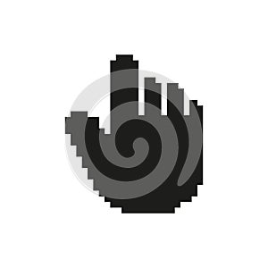 Pixelated Hand Cursor Icon. Digital Navigation And User Interface Interaction Symbol. Retro Computer Pointer Design