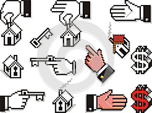 Pixelated Hands with Houses and Keys photo