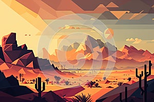 Pixelated landscape with blocky shapes and gradients in a desert color scheme