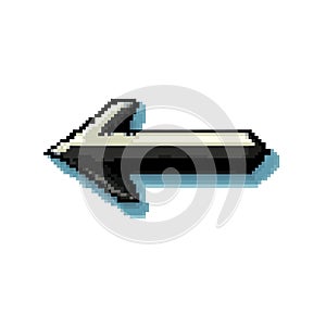 Pixelated Left Arrow Icon. Retro Digital Navigation Symbol Isolated On Transparent Background