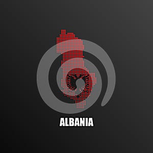Pixelated map of Albania with national flag