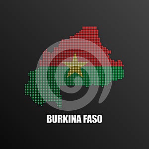 Pixelated map of Burkina Faso with national flag