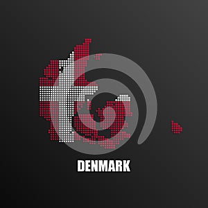 Pixelated map of Denmark with national flag