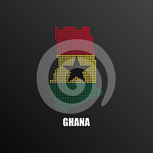 Pixelated map of Ghana with national flag