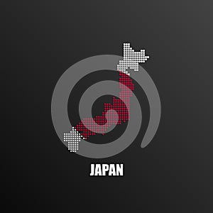 Pixelated map of Japan with national flag