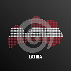 Pixelated map of Latvia with national flag