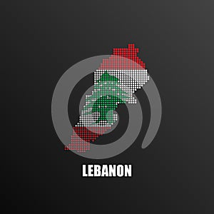 Pixelated map of Lebanon with national flag