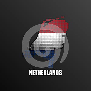 Pixelated map of the Netherlands with national flag