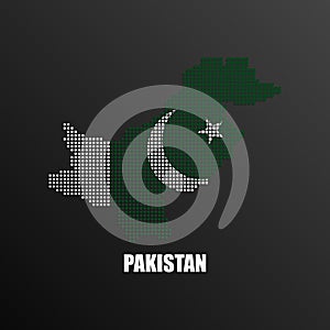Pixelated map of Pakistan with national flag