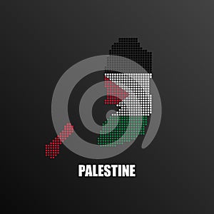 Pixelated map of Palestine with national flag