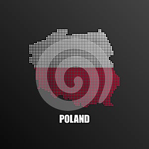 Pixelated map of Poland with national flag