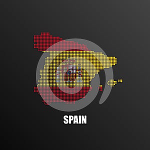 Pixelated map of Spain with national flag