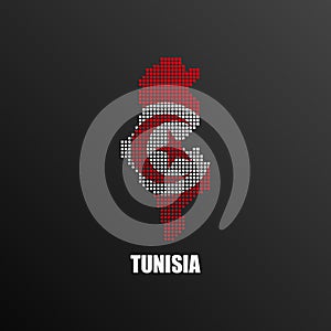Pixelated map of Tunisia with national flag