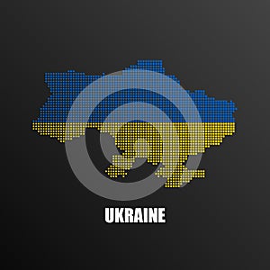 Pixelated map of Ukraine with national flag