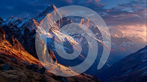 Pixelated Mountain Range At Dusk With Sunlight Effect Digital Art photo