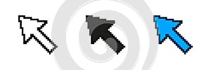 Pixelated Mouse Pointer Icon Set. Classic Arrow Cursor in Pixel Art Design. Retro Arrow Symbol for Computer Interaction