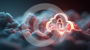 Pixelated Padlock in Glowing Cloud Digital Security Concept