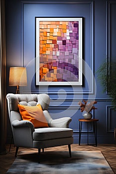 Pixelated Paradise: A Cubist Living Room with Vibrant Orange and