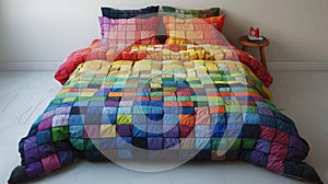Pixelated Pattern Bedding with Rainbow Pillow in Trendy Home Decor