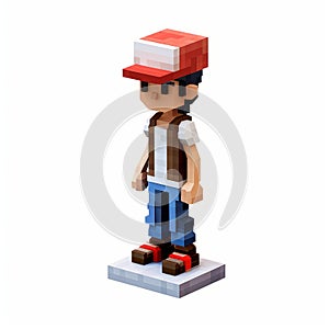 Pixelated Realism: Stylized Pokemon Guy Holding Hat In 3d