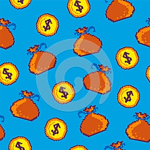 Pixelated sack with money and dollar coin pattern