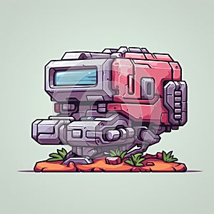 Pixelated Sci-fi Robot: Detailed Miniatures In Light Gray And Magenta