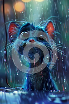 Pixelated Tears: The Sad Tale of a Wet Kitten in the Rain