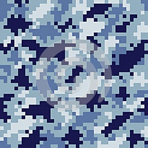 Pixelated texture military blue camouflage seamless pattern photo