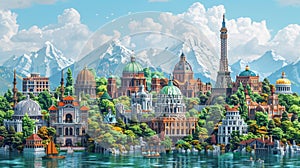 Pixelated World Landmarks for a Global Travel Game Famous structures reduce to pixels