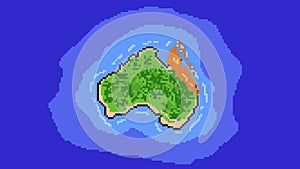 Pixelized map of Australia burning in Flames illustrated in Pixel Art