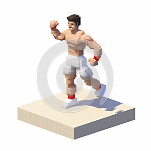 Pixellated Male Boxer 3: A Diorama-style Isometric Installation By Inio Asano