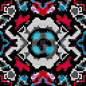 Pixels colored geometric seamless pattern vector illustration