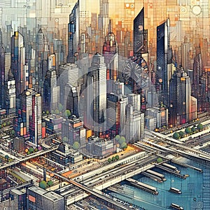 Pixelscape Abstract City Drawing An abstract city dr