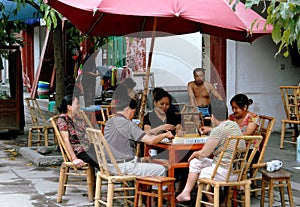 Pixian, China: Shopkeepers Playing Mahjong