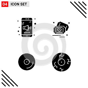 Pixle Perfect Set of 4 Solid Icons. Glyph Icon Set for Webite Designing and Mobile Applications Interface