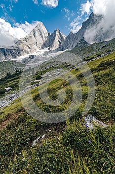 Piz Badile (Pizzo Badile), high alpine granit peak in summer
