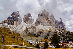 Piz Boe at cloudy autumn day. Dolomite Alps, Italy.