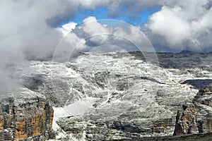 Piz BoÃÂ¨ lunar dolomite landscape panorama, Sellaronda UNESCO, Trentino photo