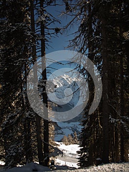 The Piz Lischana mountain group in winter