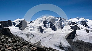 Piz Palue and the Bernina mountains in the Swiss Alps