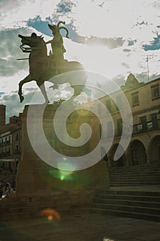 Pizarro equestrian statue in the Plaza Mayor of Trujillo