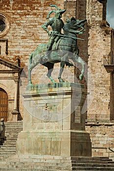 The Pizarro statue made in bronze at the Plaza Mayor of Trujillo