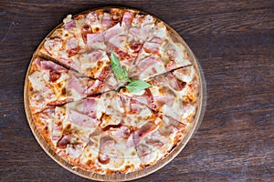 Pizza with bacon ham