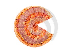 Pizza bacon without slice isolate top view